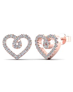 Maulijewels 0.20 Carat Natural Diamond 10K Solid Rose Gold Heart Shape Stud Earrings With Push Back Women Jewelry