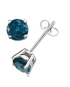 Maulijewels 0.20 Carat Natural Round Blue Diamond Prong Set Stud Earring In 14K Blue & Yellow Gold