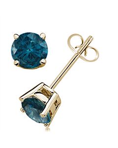 Maulijewels 0.20 Carat Natural Round Blue Diamond Prong Set Stud Earring In 14K Blue & Yellow Gold