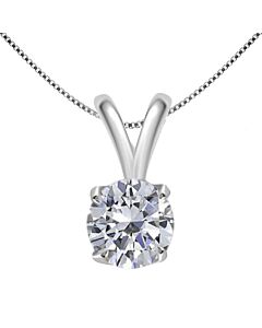 Maulijewels 0.20 Carat Natural Round White Diamond Solitaire Pendant In 14K White Gold With 18" 14K White Gold Plated Sterling Silver Box Chain