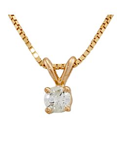 Maulijewels 0.20 Carat Natural Round White Diamond Solitaire Pendant In 14K Yellow Gold With 18" 14K Yellow Gold Plated Sterling Silver Box Chain