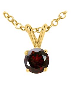 Maulijewels 0.20 Carat Red Round Natural Diamond Solitaire Pendant Necklace In 14K Solid Yellow Gold With 18" 14k Yellow Gold Plated Sterling Silver B