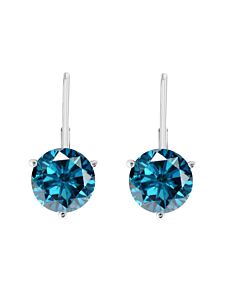 Maulijewels 0.20 Carat Round Natural Blue Diamond 3 Prong Set Leverback Earrings For Womens In 14K Solid White Gold
