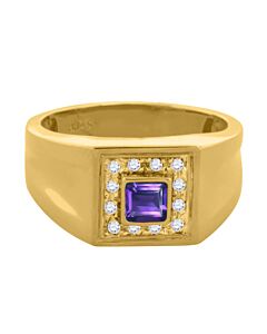 Maulijewels 0.25 Carat 4mm Square Amethyst Gemstone with 0.12 Carat Round Natural Diamond Halo Ring For Men Crafted In 10k Yellow Gold