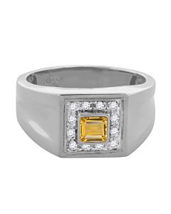Maulijewels 0.25 Carat 4mm Square Citrine Gemstone with 0.12 Carat Round Natural Diamond Halo Ring For Men Crafted In 10k White Gold