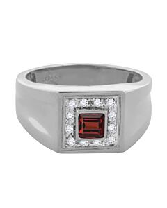 Maulijewels 0.25 Carat 4mm Square Garnet Gemstone with 0.12 Carat Round Natural Diamond Halo Ring For Men Crafted In 10k White Gold
