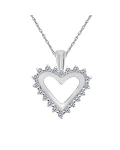Maulijewels 0.25 Carat Heart Shape White Diamond Pendant In 10K White Gold With 18" 10k White Gold Plated Sterling Silver Box Chain