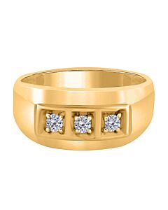 Maulijewels 0.25 Carat Natural Round Shape 3-Stone Diamond Ring For Men Crafted In 10k Yellow Gold
