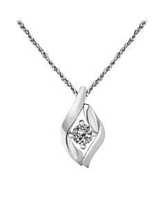 Maulijewels 0.25 Carat Round Natural Diamond ( I-J/ I2-I3 ) Prong Set Pendant In 14K White Gold With18" 14K White Gold Plated Sterling Silver Box Chai