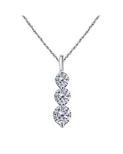 Maulijewels 0.25 Carat White Diamond 14K Solid White Gold Three Stone Pendant Necklace With 18" Gold Plated 925 Sterling Silver Box Chain