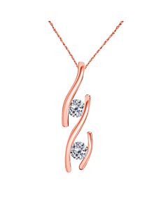 Maulijewels 0.30 Carat Diamond Two Stone Pendant In 14K Solid Rose Gold With18" 14K Rose Gold Plated Sterling Silver Box Chain