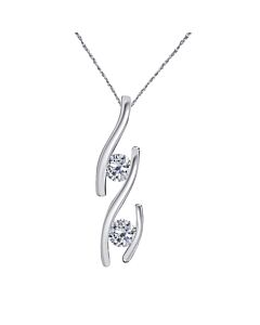 Maulijewels 0.30 Carat Diamond Two Stone Pendant In 14K Solid White Gold With18" 14K White Gold Plated Sterling Silver Box Chain
