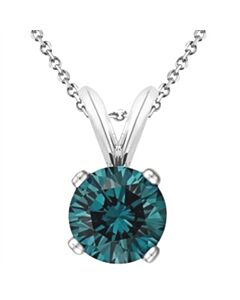 Maulijewels 0.30 Carat Natural Round Blue Diamond Solitaire Pendant In 14K White Gold With 18" 14K White Gold Plated Sterling Silver Box Chain