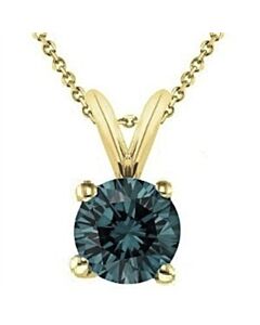 Maulijewels 0.30 Carat Natural Round Blue Diamond Solitaire Pendant In 14K Yellow Gold With 18" 14K Yellow Gold Plated Sterling Silver Box Chain
