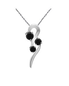 Maulijewels 0.35 Carat Black Diamond Three Stone Pendant In 10K White Gold With 18" 10k White Gold Plated Sterling Silver Box Chain