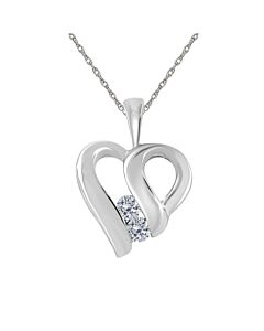 Maulijewels 0.35 Carat Heart Shape White Diamond Pendant In 10K White Gold With 18" 10k White Gold Plated Sterling Silver Box Chain
