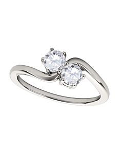 Maulijewels 0.50 cttw Round Natural White Diamond ( I-J/ I2-I3 ) Two Stone Engagement Ring 14K White Gold