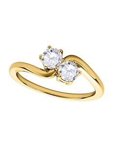 Maulijewels 0.50 cttw Round Natural White Diamond ( I-J/ I2-I3 ) Two Stone Engagement Ring 14K Yellow Gold