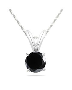 Maulijewels 0.60 Carat Natural Round Black Diamond Solitaire Pendant In 14K White Gold With 18" 14K White Gold Plated Sterling Silver Box Chain