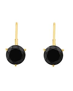 Maulijewels 0.60 Carat Round Black Diamond Three Prongs Set Martini Leverback Earrings In 14K Solid Yellow Gold