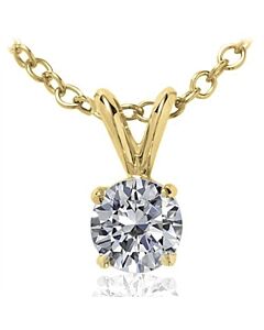 Maulijewels 0.60 Carat Round Natural Diamond Solitaire Pendant In 14K Solid Yellow Gold With 18" 14K Yellow Gold Plated Sterling Silver Box Chain