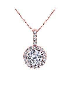 Maulijewels 0.65 Carat Diamond Pendant Necklace For Women In 14K Rose Gold With 18" Gold Plated 925 Sterling Silver Box Chain