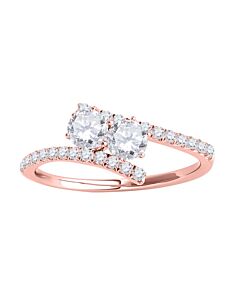 Maulijewels 0.75 Carat Natural Round White Diamond Two Stone Women Engagement Ring In 14K Solid Rose Gold