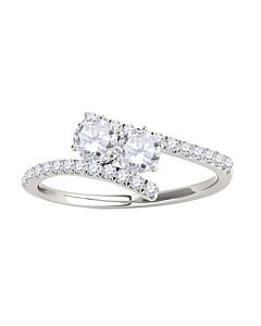 Maulijewels 0.75 Carat Natural Round White Diamond Two Stone Women Engagement Ring In 14K Solid White Gold