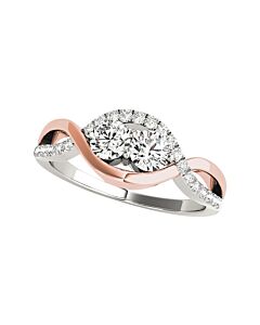 Maulijewels 0.75 Carat White Diamond ( I-J/ I2 I3 ) 14K Solid White & Rose Gold Two Stone Wedding Engagement Ring In