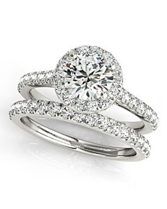 Maulijewels 0.75 Carat White Gold 14K Bridal Set Halo Diamond Engagement Ring
