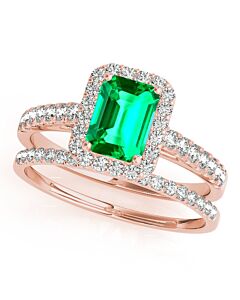 Maulijewels 0.85 Carat Emerald Cut Emerald And Diamond Bridal Set Ring in 10K Rose Gold