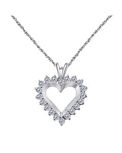Maulijewels 1.00 Carat 14K White Gold Natural Round White Diamond Heart Shape Pendant With 18" 14K White Gold Plated Sterling Silver Box Chain