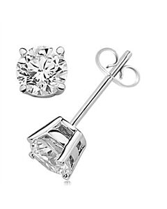 Maulijewels 1.00 Carat Natural Round White Diamond 14K Solid White Gold Stud Earrings For Women's