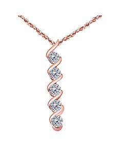Maulijewels 1.00 Carat Natural Round White Diamond Five Stone 10K Rose Gold Pendant Necklace With 18" 10k Rose Gold Plated Sterling Silver Box Chain