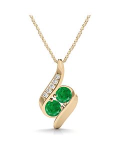 Maulijewels 1.00 Carat Round Emerald & White Diamond Gemstone Pendant In 14K Yellow Gold With 18" 14k Yellow Gold Plated Sterling Silver Box Chain