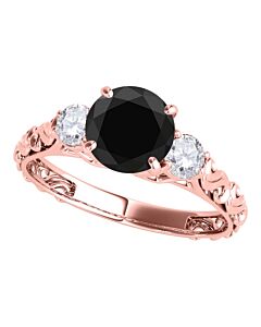 Maulijewels 1.05 Carat Black & White Diamond Three Stone Engagement Ring For Women In 18K Solid Rose Gold