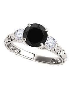 Maulijewels 1.05 Carat Black & White Diamond Three Stone Engagement Ring For Women In 18K Solid White Gold