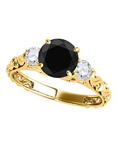 Maulijewels 1.05 Carat Black & White Diamond Three Stone Engagement Ring For Women In 18K Solid Yellow Gold