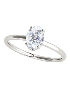 Maulijewels 1.05 Carat Oval Moissanite And Natural Diamond Solitaire Engagement Rings For Women In 10K White Gold