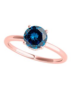 Maulijewels 1.06 Cttw Blue & White Diamond Solitaire Engagement Ring For Women In 18K Solid Rose Gold