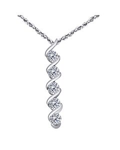 Maulijewels 1/2 Carat Diamond Five Stone Swirl Pendant In 10K Solid White Gold With 18" 10k White Gold Plated Sterling Silver Box Chain
