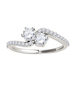 Maulijewels 1/2 Carat White Diamond Two Stone Women/ Girls Wedding Engagement Ring 14K Solid White Gold