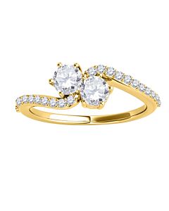 Maulijewels 1/2 Carat White Diamond Two Stone Women/ Girls Wedding Engagement Ring 14K Solid Yellow Gold