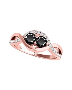Maulijewels 1.25 Carat Black Two Stone & White Diamond Engagement Rings In 14K Solid Rose Gold