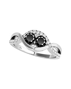 Maulijewels 1.25 Carat Black Two Stone & Yellow Diamond Engagement Rings In 14K Solid White Gold