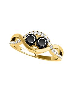 Maulijewels 1.25 Carat Black Two Stone & Yellow Diamond Engagement Rings In 14K Solid Yellow Gold