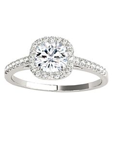 Maulijewels 1.25 Carat Cushion Cut Halo Diamond Moissanite Engagement Ring In 14K White Gold