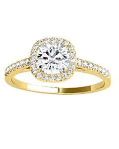 Maulijewels 1.25 Carat Cushion Cut Halo Diamond Moissanite Engagement Ring In 14K Yellow Gold