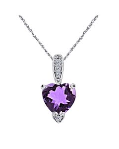 Maulijewels 1.25 Carat Heart Shape Amethyst Gemstone And White Diamond Pendant In 10k White Gold With 18" 10k White Gold Plated Sterling Silver Box Ch