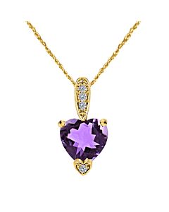 Maulijewels 1.25 Carat Heart Shape Amethyst Gemstone And White Diamond Pendant In 10k Yellow Gold With 18" 10k Yellow Gold Plated Sterling Silver Box
